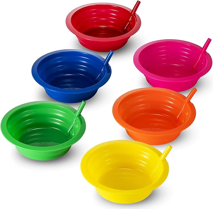 JoyServe Cereal Bowls with Straws for Kids (Set of 36-20-Ounce Bowls) BPA-Free Plastic Reusable Bowls with Built-In Straws for Children - Dishwasher and Microwave Safe, Includes 3 Cleaning Brushes