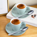 Porcelain Espresso Cup with Saucer And Stainless Steel mini Spoons, Espresso shot Cup, 80ml/2.7Oz, Pack of 2, Blue