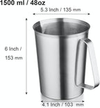 CURTA 18/8 Stainless Steel Measuring Cup with Handle and Pour Lip, Metal Pitcher with Oz and ML marking, 48OZ/1500 ML- 6 Cup), Heavy-Duty Pitcher