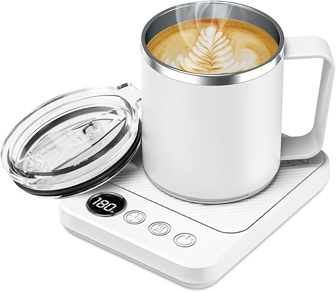 Coffee Mug Warmer & Mug Set for Desk, Electric Coffee Cup Warmer with 16oz Heated Mug, Smart Coffee Heater with Auto Shut Off for Office/Home, Christmas/Birthday/Coffee Gifts for Men & Women,White
