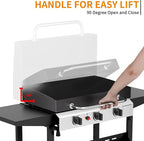 3 Burner BBQ Gas Griddle with Hood, 25.6 Inch Stainless Steel Portable Detachable Propane Griddle, 45,000 BTU Flat Top Grill with Lid for Camping, Silver