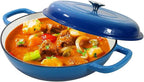 Cast Iron Dutch Oven 3.8 Quart Pot With Lid - Blue Heavy Duty Dual Handles Porcelain Enameled Skillet - Family or Friends Gifts