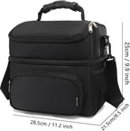 FlowFly Double Layer Cooler Insulated Lunch Bag Adult Lunch Box Large Tote Bag for Men, Women, With Adjustable Strap,Front Pocket and Dual Large Mesh Side Pockets