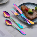 Rainbow Silverware Set for 6, 30-Piece Stainless Steel Flatware Set, Shiny Rainbow Metal Cutlery Set, Include Fork, Knife and Spoon Set, Dishwasher Safe