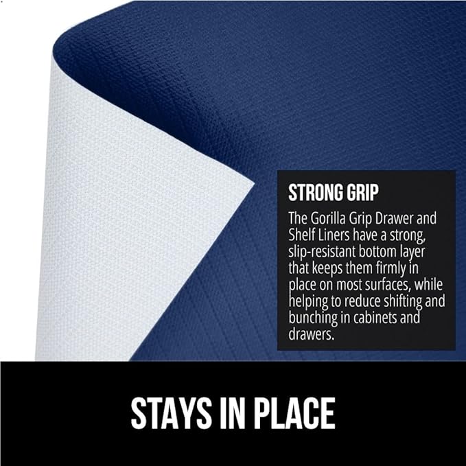 GORILLA GRIP Slip Resistant Drawer and Shelf Liner 2 Pack, Non Adhesive Water Resistant, Easy Clean and Trim, Smooth Surface Liners for Kitchen Cabinet, Shelves, Drawers, Pantry, 20 in x 20 FT, Navy