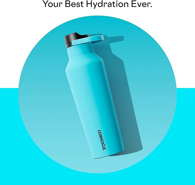 Corkcicle Sport Canteen - Keeps Drinks Cold 25 Hours - Stainless Steel Water Bottle - Triple-Insulated - Spill-Proof - Summer Drinkware Gift - Keeps Drinks Ice Cold - 20 oz - Capri Blue