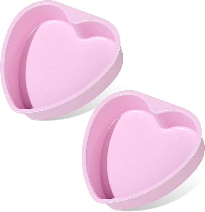 6 Inch Heart Shaped Cake Pans Set 2 Pack Nonstick Cake Pan for Baking Stainless Steel Small Heart Molds (Pink)