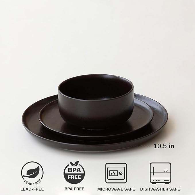 WENSHUO Dinner Plates Set of 6, Chip and Scratch Resistant (Ink Spot Brown, 10.5 Inch)