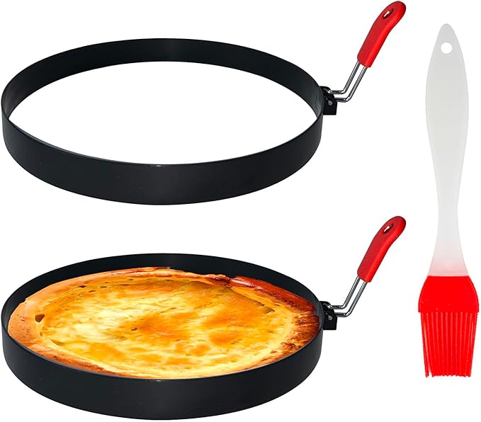 Egg Pancake Rings Mold, 2 Pack 6" Round Pancake Shaper Egg Mold Omelet Ring Stainless Steel Frying Eggs Ring with Silicone Handle for Griddle Sandwich Eggs Muffin Pancakes Burger Breakfast