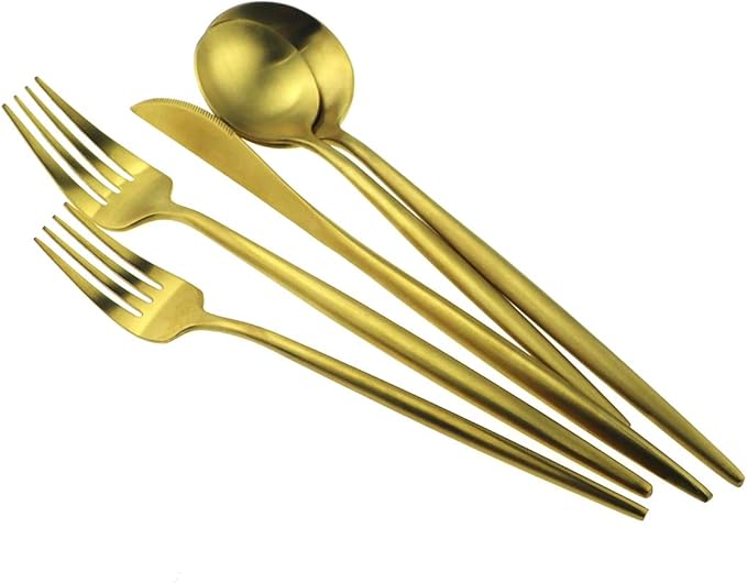 Gugrida 20-Piece 18/10 Stainless Steel Flatware Silverware, Luxury Dinnerware Set Travel Cutlery Tableware Include Knife Fork Spoon Service for 4,Healthy & Eco-Friendly Dishwasher Safe (Gold Matte)