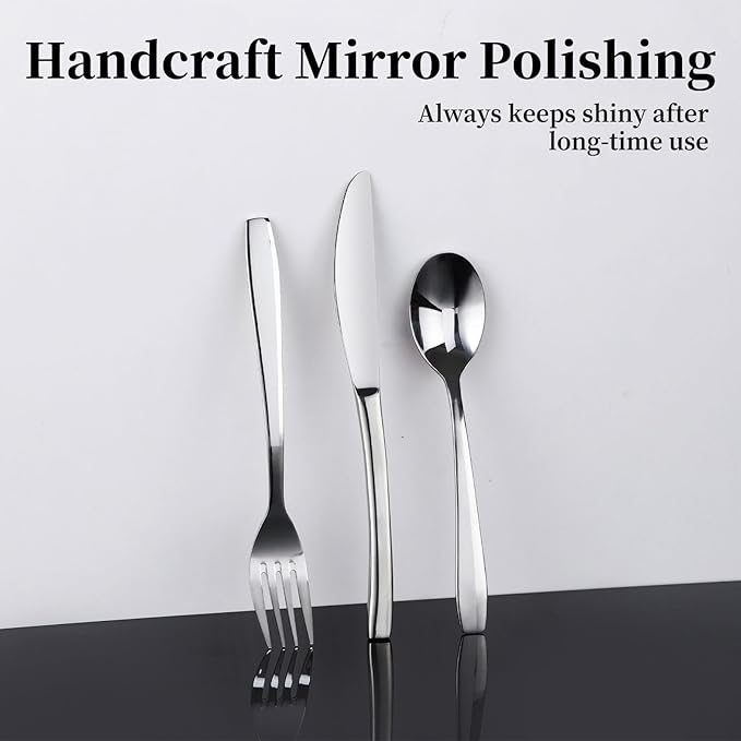 40 Piece Silverware Set,Stainless Steel Flatware Set for 8,18/0 Rust-Proof Cutlery Set with Forks & Spoons,Mirror Polished Dishwasher Safe - Heavy Duty Tableware for Home & Dining