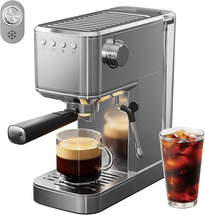 Espresso Machine - 20 Bar Coffee Maker with Milk Frother Steam Wand, Cold Brew Iced Coffee Maker, 1450W Semi-Automatic Coffee Machine with 34oz Water Tank for Latte