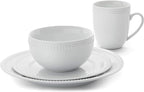 Everyday White by Fitz and Floyd, Beaded 16 Piece Dinnerware Set, Service for 4