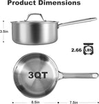 3 QT Saucepan with Lid,3-Ply Stainless Steel Saucepan,Professional Grade Cookware,Induction Compatible