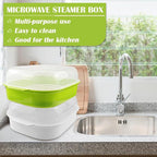 DOERDO Microwave Steamer with Lid, Plastic Vegetable Steamer for Cooking Vegetables and Seafood, 10.4x8.1 Inch, Green