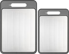 Cutting Board Double Sided,2 Pcs Vegetable Board With Sharpening Stone,Large Size+Small Size,Food Grade Stainless steel and Wheat straw PP Material,Eco-Friendly and Easy to Clean (grey)