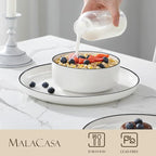 MALACASA Plates and Bowls Sets, 24 Pieces Modern Porcelain Dinnerware Set for 8 White Kitchen Dinner Dining Ware Set wtih Black Rim Ceramic Dishware Dishes Microwave and Dishwasher Safe, Series LUNA