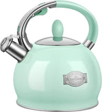 Tea Kettles Stovetop, 2.64 Quart Induction Whistling Tea Kettles Food Grade Stainless Steel Teapots with Cool Touch Handle Mint Green
