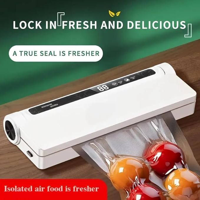 Vacuum Sealer Machine for Food Storage - 75KPA Strong Suction, Dry & Wet Modes, Includes 30 Vacuum Seal Bags, Digital Timer, Compact for Home Kitchen (Lightweight, BPA Free)