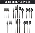 20 Piece Silverware Set for 4,Stainless Steel Flatware Set,Tableware Cutlery Set for Home and Restaurant Include Forks Knives Spoons,Mirror Finish,Dishwasher Safe (Black)