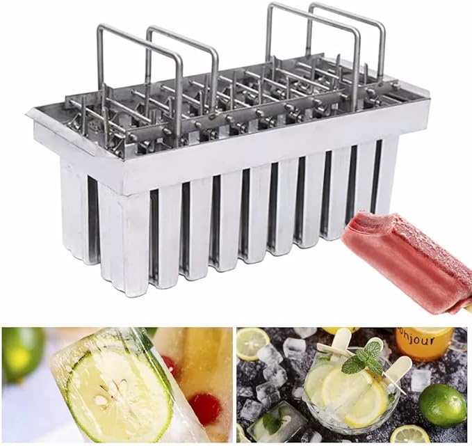 20PCS Commercial Popsicle Molds Heavy Duty Stainless Steel Popsicle Maker Kit with Brush & Sticks, 85g Capacity per Slot, DIY Yogurt Ice Cream Tools for Home Restaurants (Flat Head Double Groove)