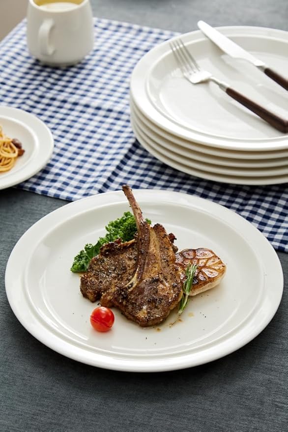 9-inch Porcelain Dinner Plate Set of 6 - Microwave, Oven and Dishwasher Safe, Scratch Resistant. (9-inch White)