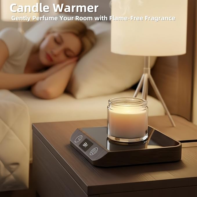 Coffee Mug Warmer, 20W Fast Heating & Constant Temperature Control, 6-Temp Settings, 1-12H Timer, Candle Warmer, Compatible with Various Cups for Coffee, Tea, Milk (Wood)