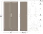 Prepac Elite Accent Cabinet with Panel Doors, Black Storage Cabinet, Bathroom Storage, Pantry Cabinet with 3 Shelves 16.75" D x 32" W x 65" H