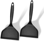 Dioycli Silicone Spatula Turner Wide pancake flipper, Non Stick Egg Flipper Spatula Bpa Free Tamagoyaki, Black, 2 Pieces for Cake Egg Pizza Steak Fish