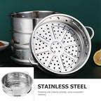 HEMOTON Stainless Steel Stackable Steamer Basket: 22cm Metal Steamer Pot Insert Pan Steaming Cookware for Dumpling Eggs Bun Dim Sum Meat Fish Rice Vegetable