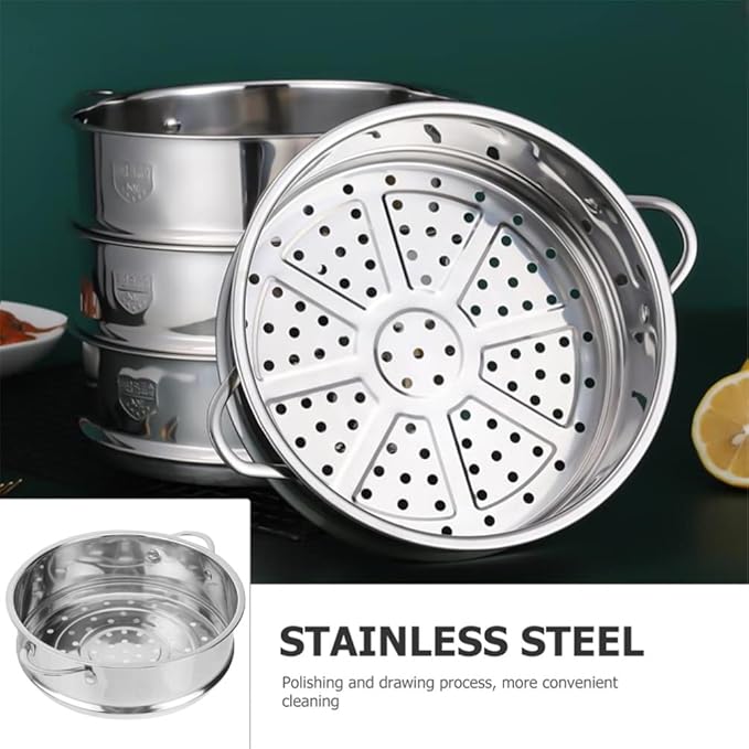 HEMOTON Stainless Steel Stackable Steamer Basket: 22cm Metal Steamer Pot Insert Pan Steaming Cookware for Dumpling Eggs Bun Dim Sum Meat Fish Rice Vegetable