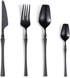 Lemeya 24-Piece Black Silverware Set for 6,Modern 18/10 Stainless Steel Flatware Set,Unique Rustic Cutlery Utensils Set,Spoon and Fork Set for Home, Restaurant,Wedding,Mirror Polished,Dishwasher Safe