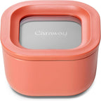 Caraway Mini Square Food Storage Container - 1.75 Cup Glass Storage Container for Food - Non-Toxic Ceramic-Coated Glass - Air Release Technology - Compact & Stackable Design - Perracotta