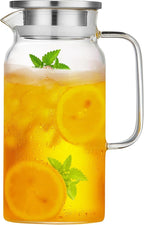 42OZ Glass Pitcher with Lid and Spout, Water Jug, 1250ml Carafe for Hot/Cold Water, Juice and Homemade Beverage, Large Iced Tea Pitcher for Coffee