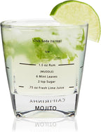 TRUE Cocktail Rocks Glasses with Recipes for Old Fashioned, Mojito, Mint Julep & Caipirinha, Old Fashioned Glasses, Bar Glassware, 8.5 oz, Set of 4