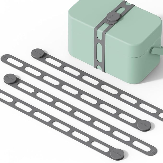 Silicone Utility Strap for Slow Cooker Lid, Pot, Bento Box, 21.65 In Reusable Elastic Self-Lock Silicone Tie for Bundling or Organizing Curtain, Cords, Yoga Mat, Camping Mat, 4pcs (Gray)