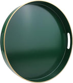 Green Round Decorative Tray with Handles, 13" Versatile Serving Tray for Coffee Table, Ottoman, Ideal for Serving, Displaying, Organizing