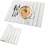 Large Stone Dish Drying Mat for Kitchen Counter, 24"×16" Quick Dry Collapsible Diatomaceous Earth Mat – Super Absorbent Foldable Drying Pad for Dishes (White, 23.2" x 15.4")