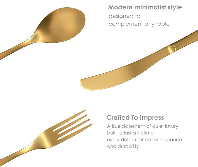 Windsor Silverware Set, 30 Piece Forged Flatware Cutlery Premium Stainless Steel, Service for 6, for Kitchen, Home, Wedding, Party, Mirror Polished Dishwasher Safe. (Matte Gold)