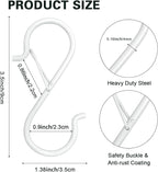 12PCS S Hooks for Hanging,3.5 Inch Heavy Duty Closet Hooks with Safety Buckle,Closet Hooks Hanging for Plants,Clothes,Kitchen Utensil,String Lights,Handbags,Belt, Hat, Cup, Tie (White)