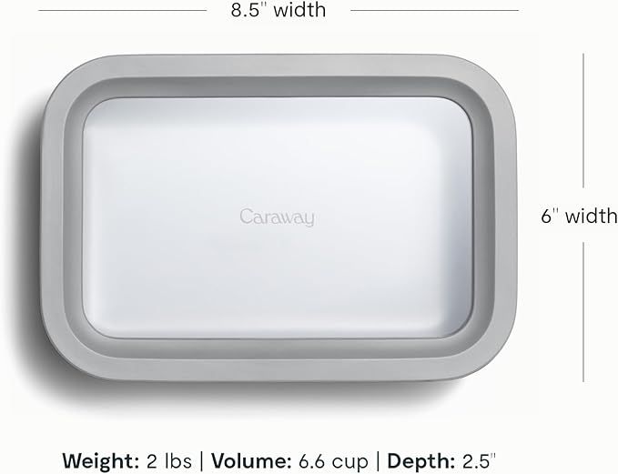 Caraway Glass Food Storage - 6.6 Cup Glass Container - Ceramic Coated Food Container - Non Toxic, Non Stick - Dishwasher, Oven, & Microwave Safe – Gray