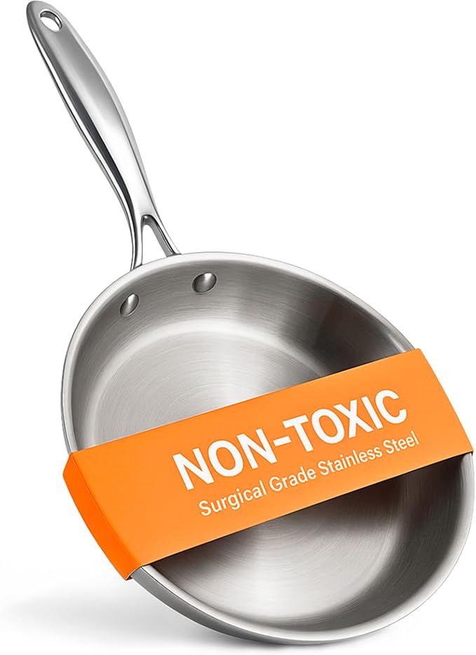 Ziruma Non-Toxic 9.5" Surgical Grade Stainless Steel Frying Pan, Fully Clad for Fast & Even Heat, PFOA-Free, Induction Compatible, Oven Safe to 500°F