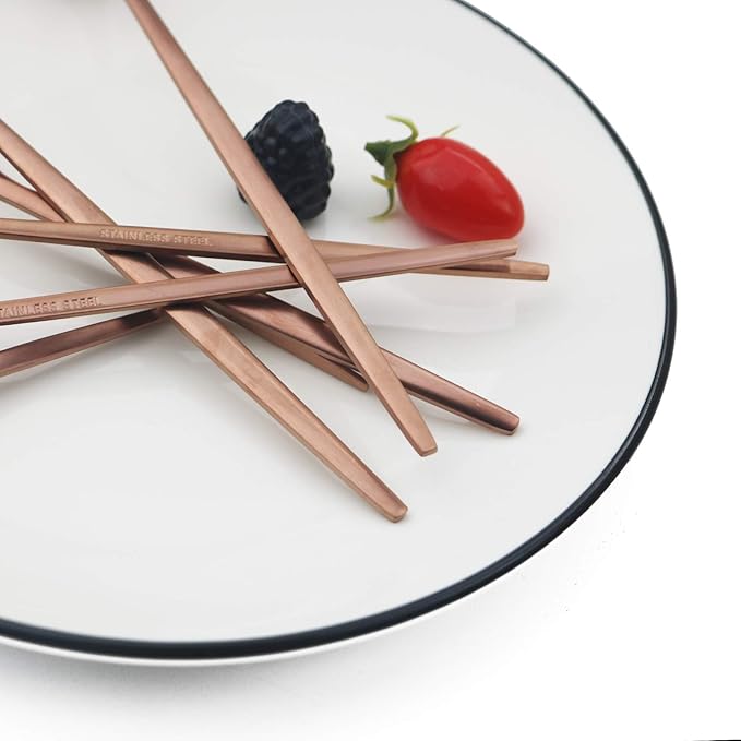 JASHII Flatware Silverware Set, Stainless Steel Satin Finish Cutlery Service for 6, 30-Piece Spoons and Forks Kitchen Utensils, Dishwasher Safe (Matte Rose)