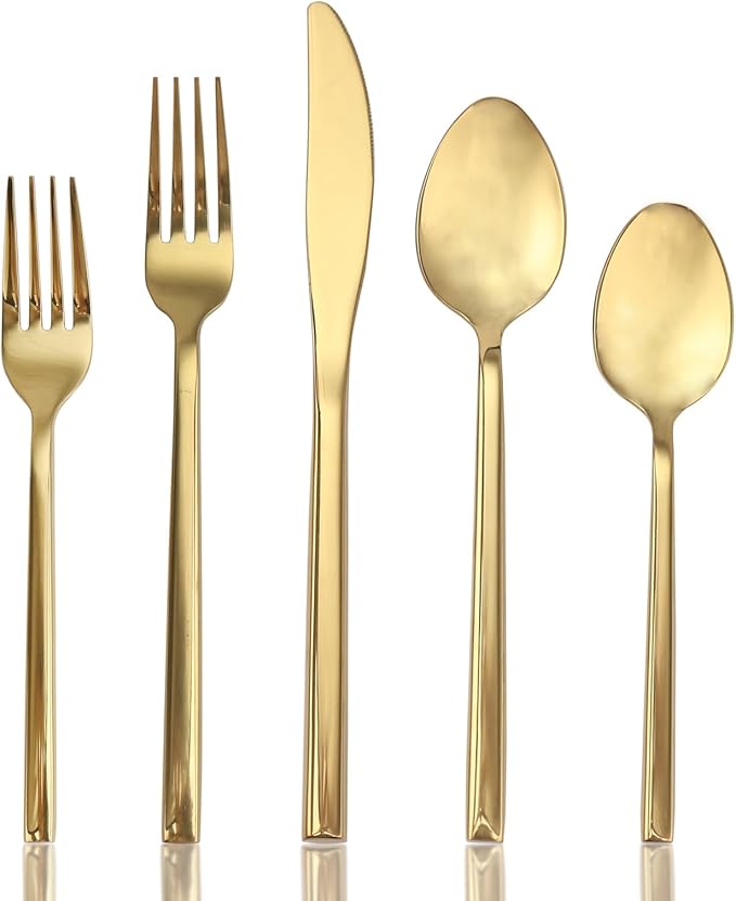 20 Piece Silverware Set for 4,Stainless Steel Flatware Set,Tableware Cutlery Set for Home and Restaurant Include Forks Knives Spoons,Mirror Finish,Dishwasher Safe (Gold)