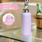32oz Water Bottle with Comfort Grip Handle, Gym Water Bottle, Insulated Steel Water Bottle with Wide Mouth, No Straw