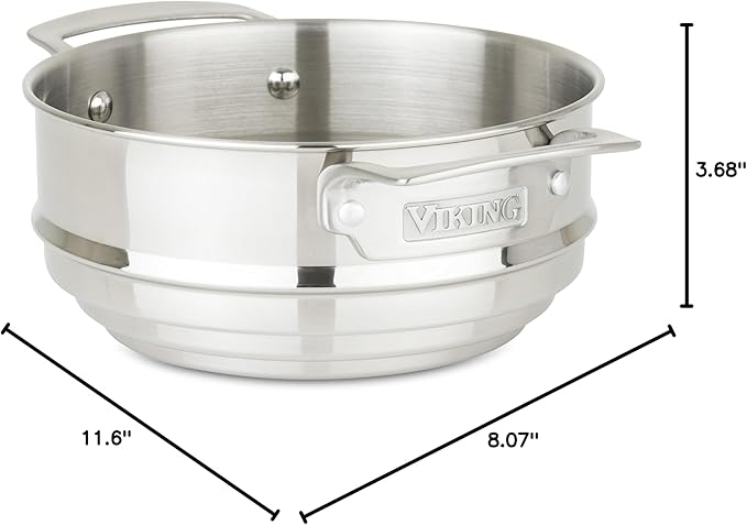 Viking Steamer Insert and Colander, Stainless Steel Pot Strainer, Fits 2-4 Quart Sauce Pan and 6.25-8 Inch Sauce Pans and Casseroles, Dishwasher and Oven Safe, Silver