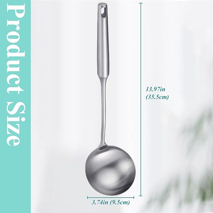 Soup Ladle, Metal 316 Stainless Steel Kitchen Ladles Spoon, Large Cooking Ladel Kitchen Utensil Long Handle Deep Spoons for Soup Stirring Serving