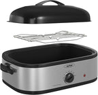 Sunvivi 14-Quart Electric Roaster Oven with Self-Basting Lid, Turkey Roaster Oven with Rack, Stainless Steel, Silver