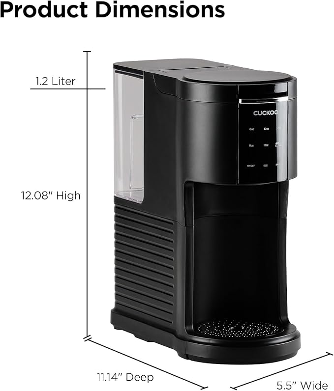 CUCKOO Single Serve Coffee Maker for K-Cup Ground Beans & Loose-Leaf Tea, Versatile 3-in-1 Pod Coffee Maker, Small Single Cup Machine with 5 Sizes and Auto-Clean Mode (CCM-AK011B)