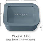 Ceramic Coated Glass Food Storage Container | No PTFE, PFOA, PFAS, and BPA | Reusable Non Toxic Meal Prep Container with Glass Lid | Easy To Store | 8 Cup Square [Dusk]
